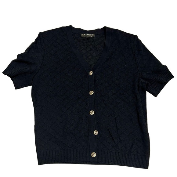 St. John Basics Short Sleeve Knit Cardigan | Size L | Black Gold Button Front - Picture 1 of 5